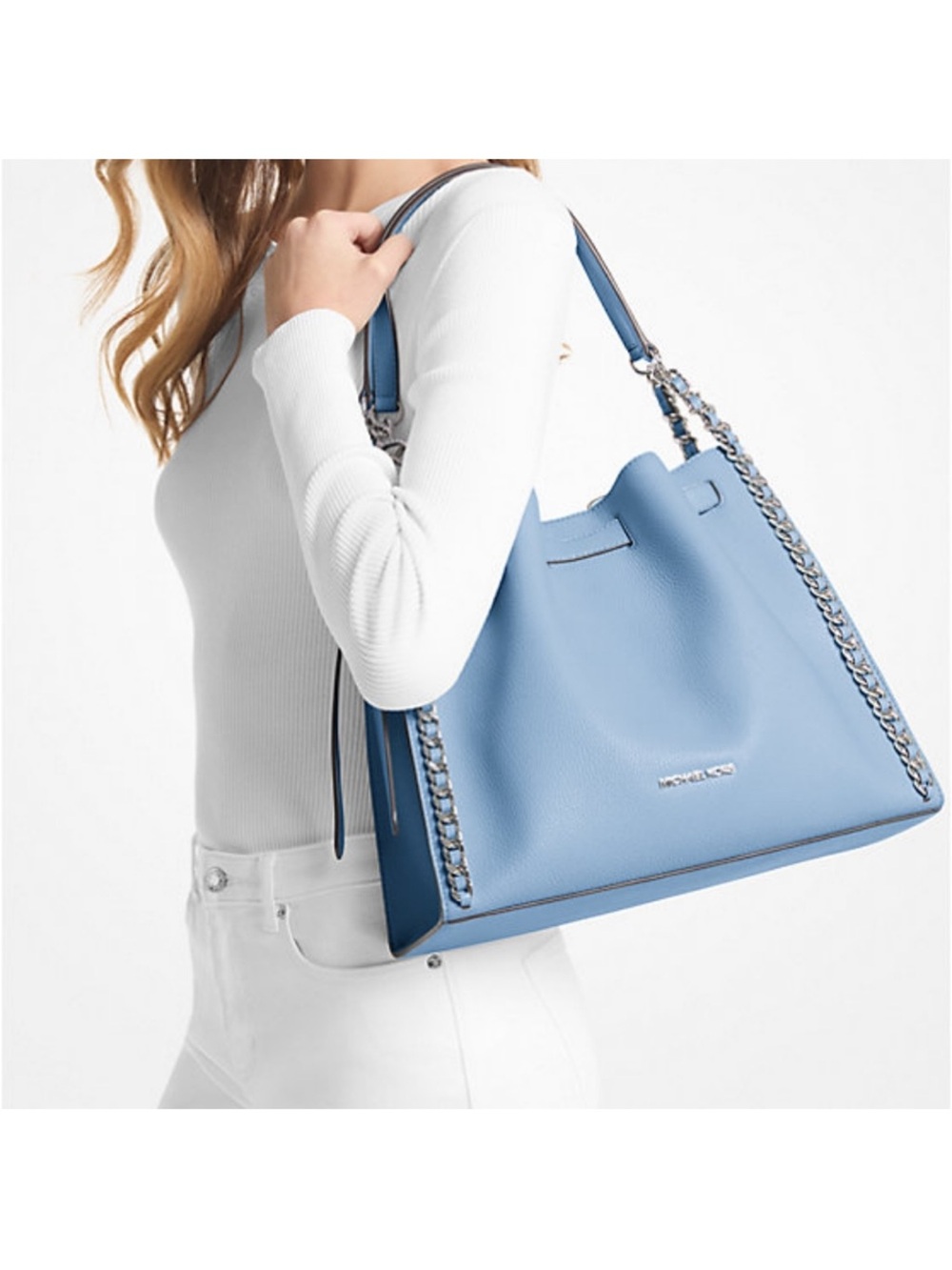 Michael Kors Mina Large Chain Shoulder Bag "Light Sky" NWOT - Picture 5 of 5